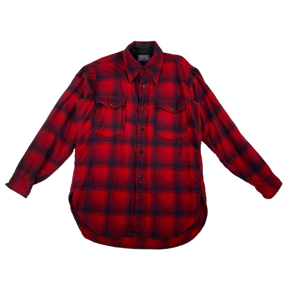 Vintage Pendleton Buffalo Plaid Wool Flannel Shirt Men's 15.5 Medium Red USA